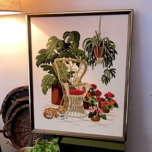 Set of Vintage 70’s Crewel Art- Boho botanical